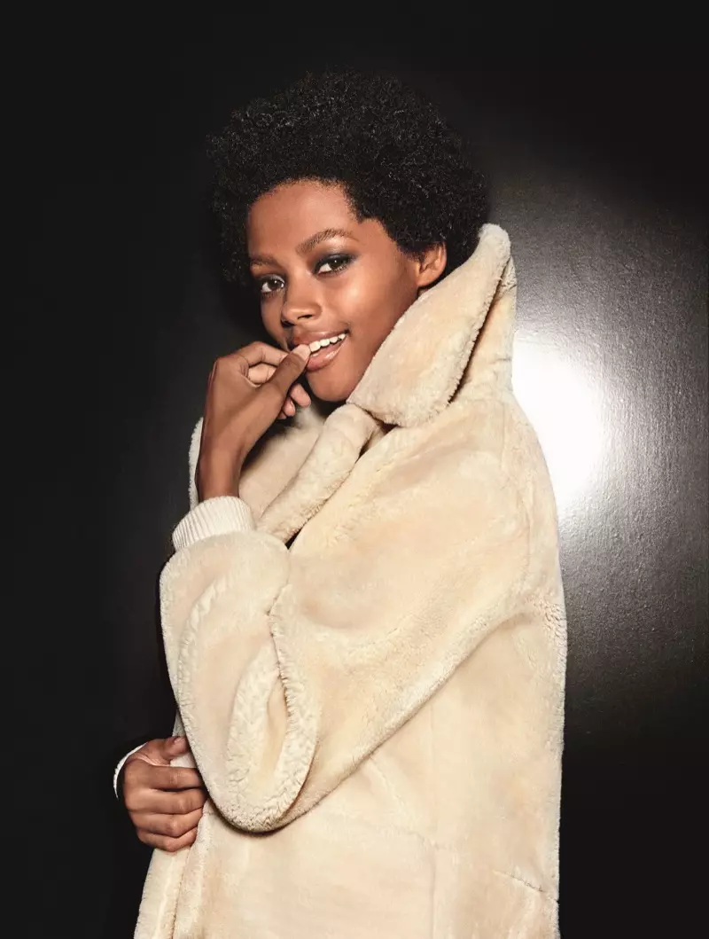 Londone Myers modhi faux fur jacket muTopshop's holiday 2016 campaign