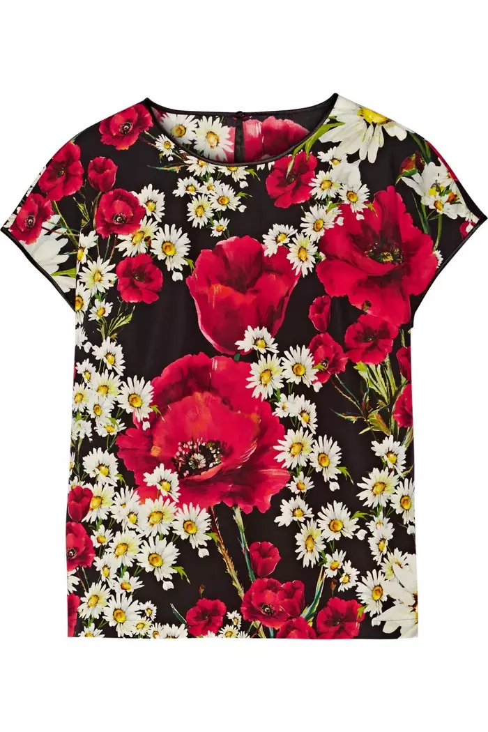 Dolce & Gabbana Satin Trimmed Floral Print Poplin Top