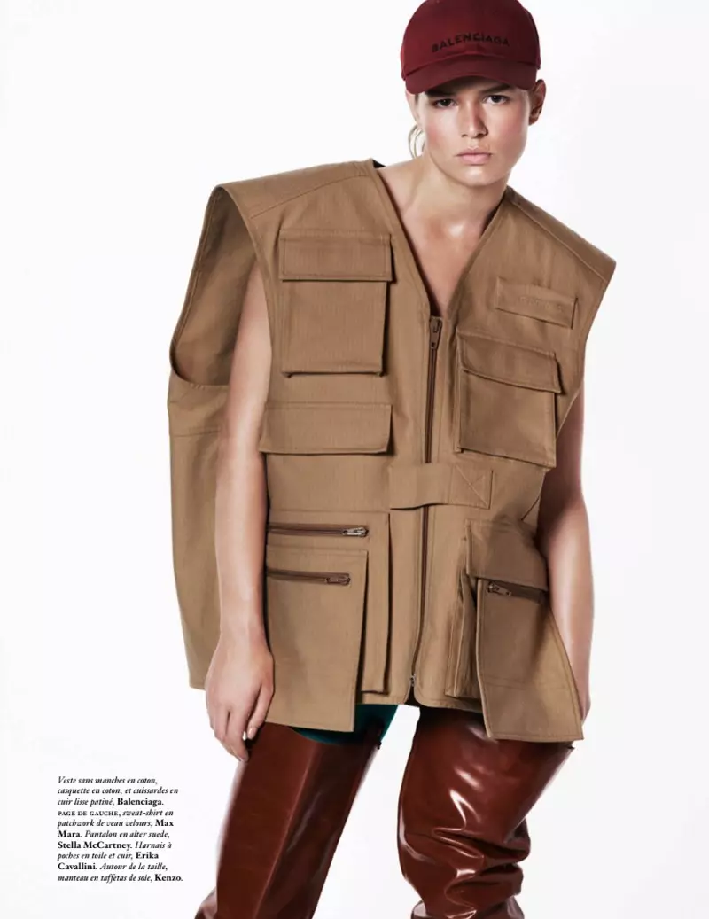 ຊັ້ນ, Anna Ewers ຮູບແບບ Balenciaga vest, ຫມວກແລະສາຍຂາຫນັງ