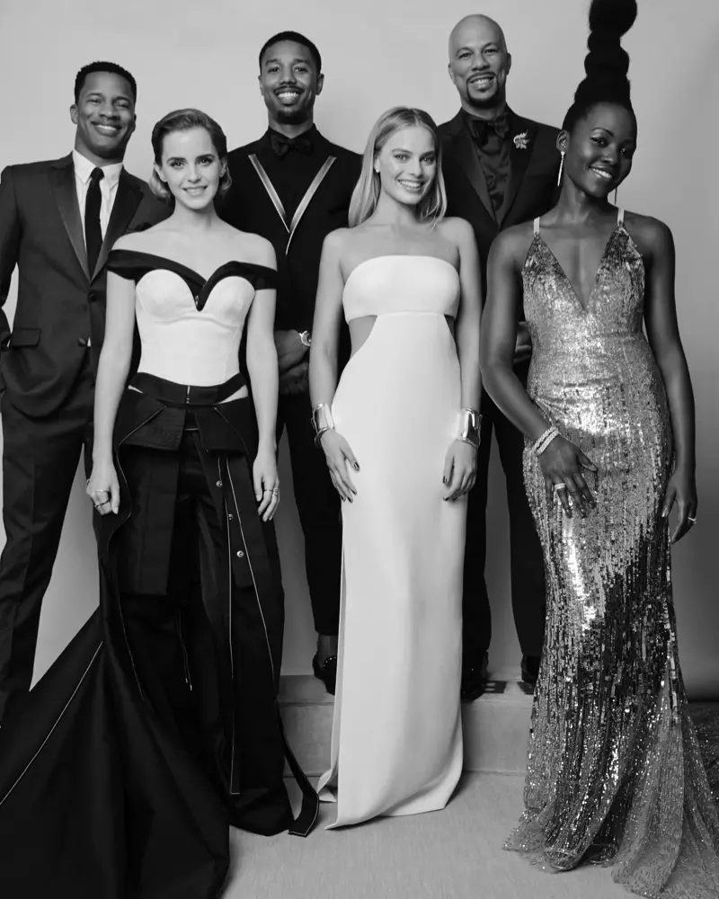 Calvin Klein-kolleksje 2016 Met Gala-portret: Emma Watson, Margot Robbie en Lupita Nyong'o. manlju: Nate Parker, Michael B. Jordan en Common. Foto: Thomas Giddings foar Calvin Klein