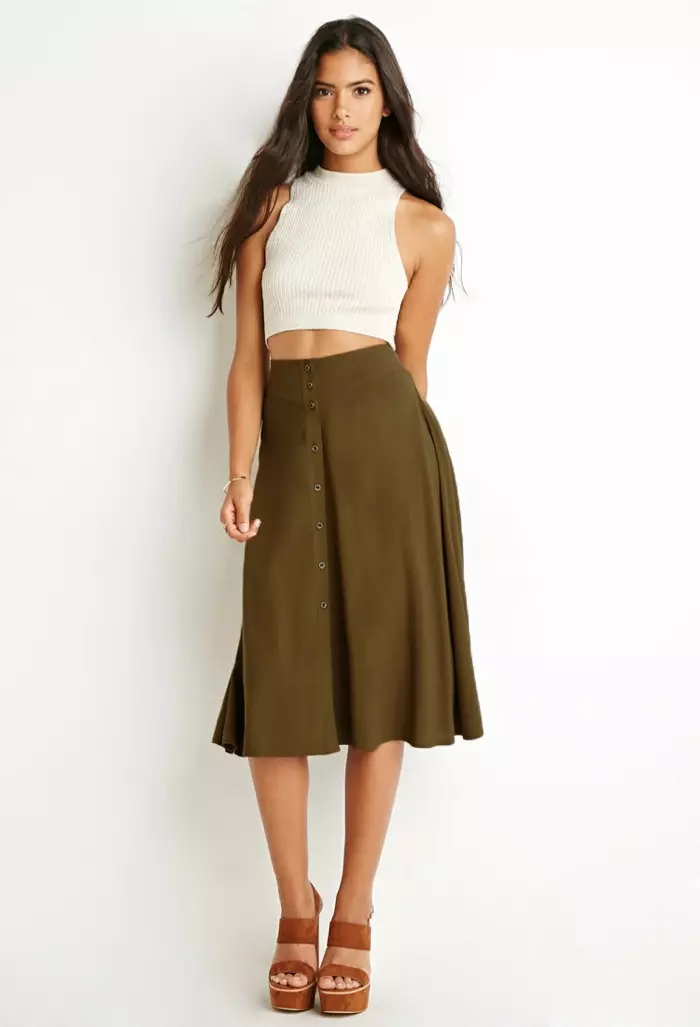 සදහටම 21 බොත්තම් ඉදිරිපස A-Line Skirt $17.90 සඳහා ලබා ගත හැකිය