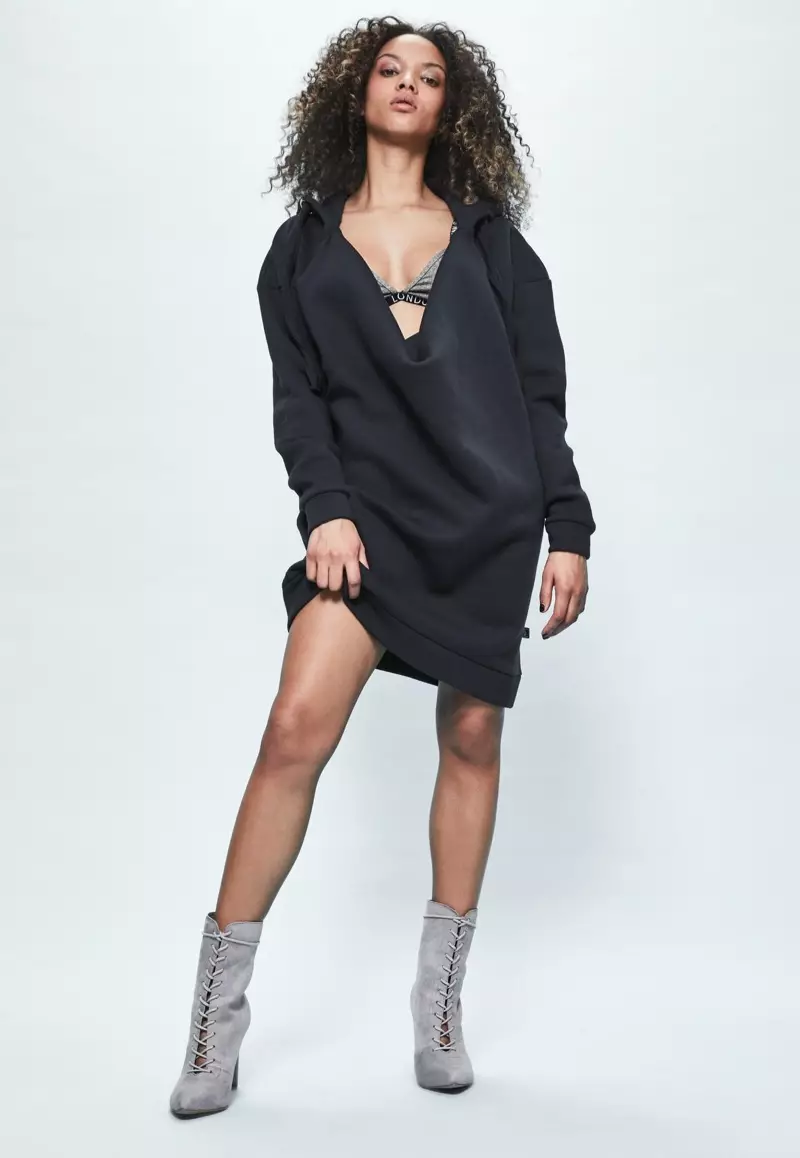 Londunn x Missguided Navy Cowl Neck Hooded Sweater Dress