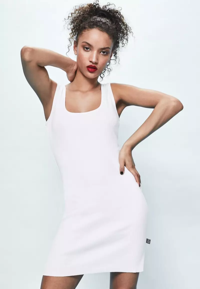 Bela mini obleka s kvadratnim izrezom Londunn x Missguided