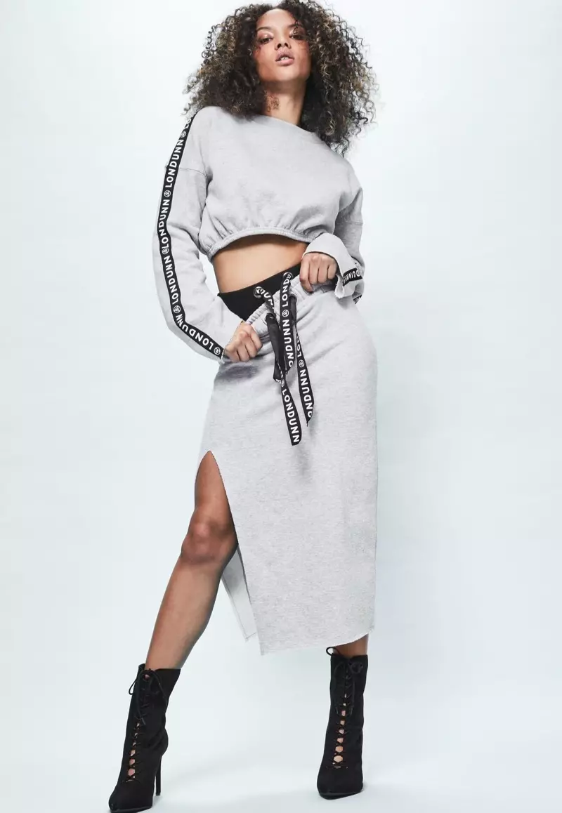 Londunn x Missguided Grey Fleeceback Raw Hem Midi yubka