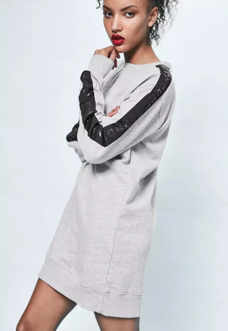 Londunn x Missguided Grey Oversized Logo Sleeve Sweater Dress