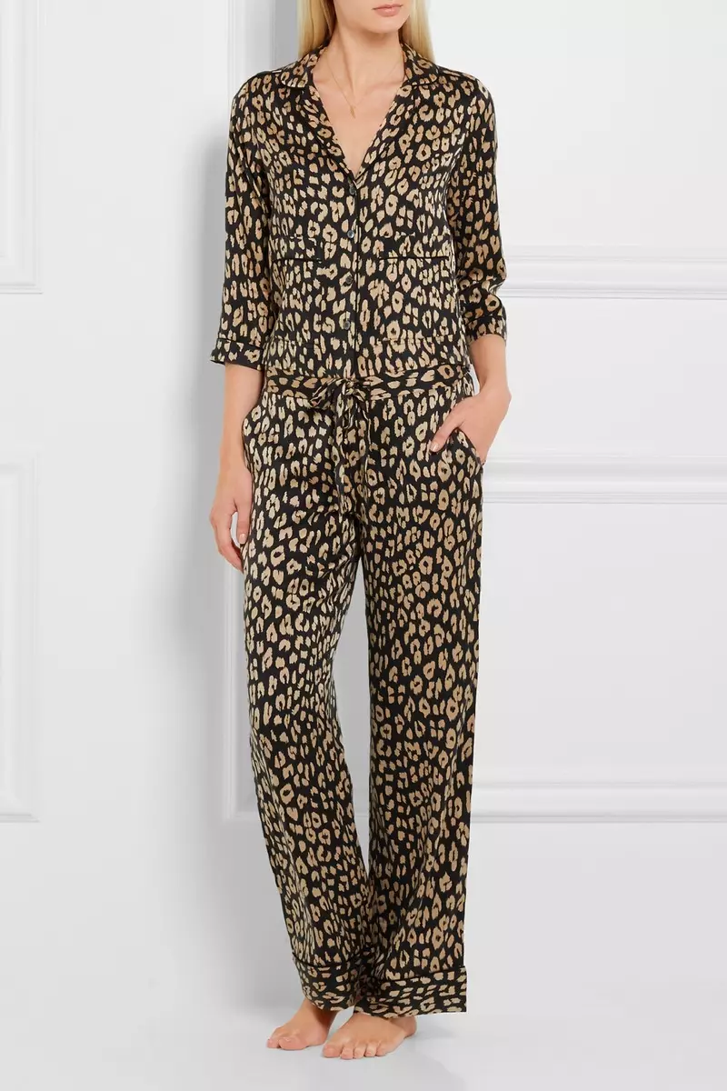 Kate Moss x Equipment Lake Leopard Print skalbtas pižamų rinkinys