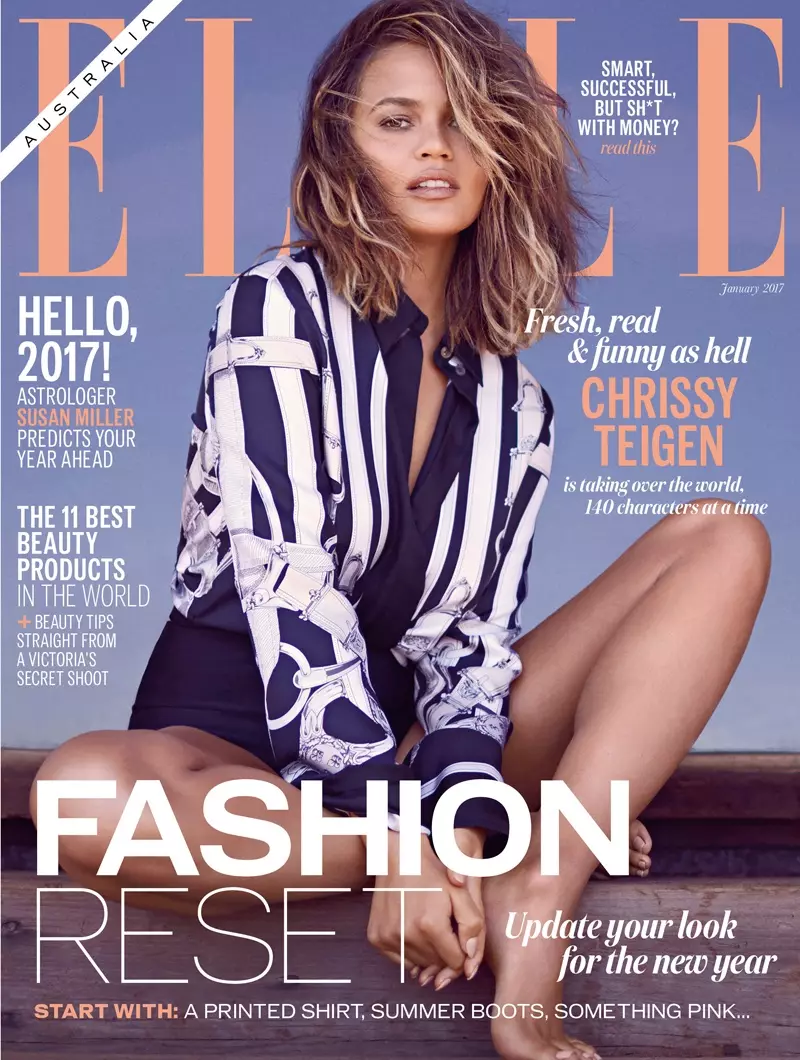 Chrissy Teigen sur ELLE Aŭstralio januaro 2017 Kovrilo