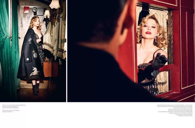 Η Haley Bennett ποζάρει με παλτό Alexander McQueen, φόρεμα και slip