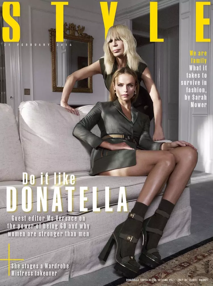 Natasha Poly eta Donatella Versace Sunday Times Style 2016ko otsailaren 21eko azala
