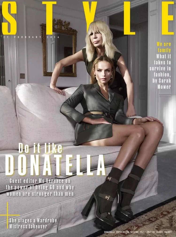 Natasha Poly y Donatella Versace en la portada del Sunday Times Style del 21 de febrero de 2016