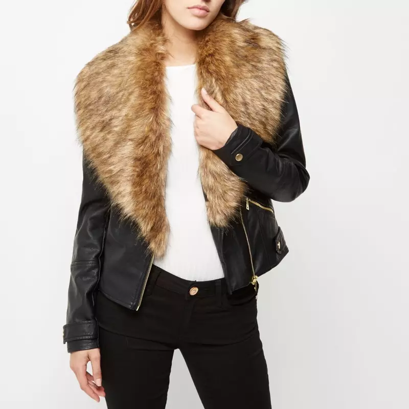 River Island Black Faux Pelz Collar Jacket