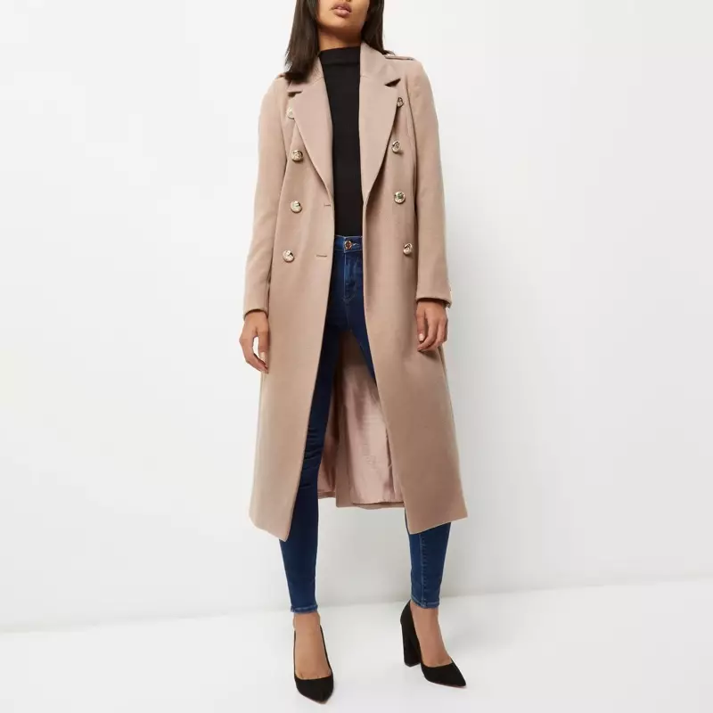 River Island Light Pink Double Breasted Military Coat