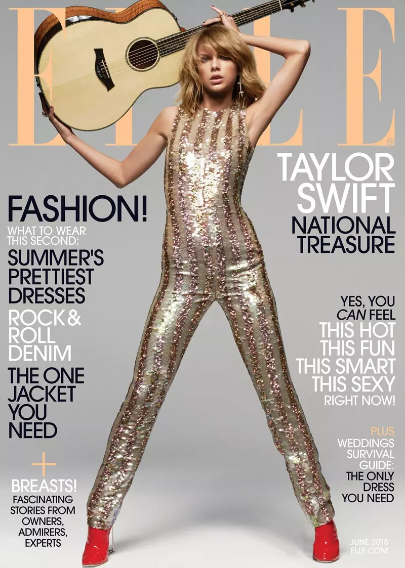 Taylor Swift yinyenyeri kuri ELLE yo muri kamena 2015. Ifoto ya Michael Thompson