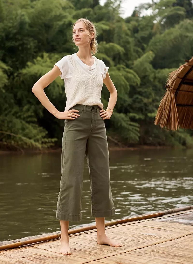 Madewell Rivet & Thread Onye bụbu enyi nwoke Tee na White, Stockton Sweater tank na Emmet Wide-Leg Crop Pants