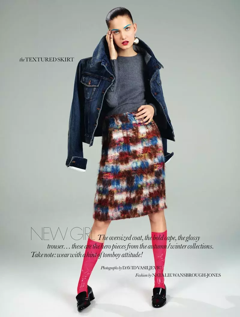 Deivids Vasiļjevičs iemūžina Nadīnu Ponsu filmā Fall Staples for Elle UK 2012. gada augustā