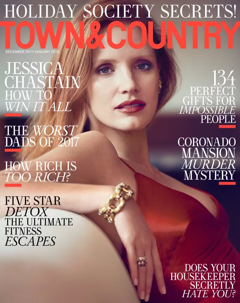 Jessica Chastain trên Town & Country tháng 12 / tháng 1 năm 2017.18 Trang bìa