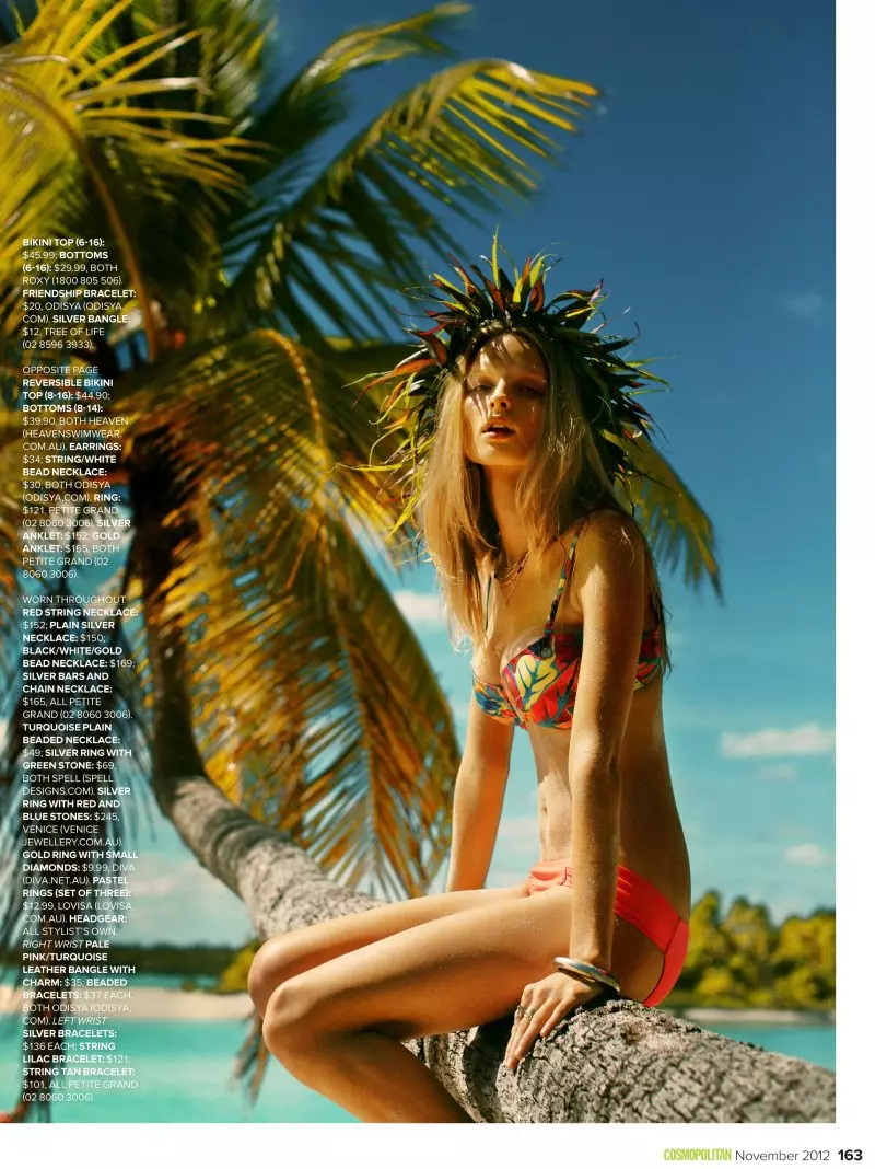 Eva Downey Sports Tropical Style สำหรับ Cosmopolitan Australia พฤศจิกายน 2012 โดย Steven Chee