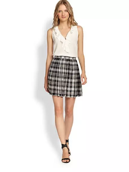 Joie Deron Plaid Silk Pleated Pils fáanlegt á Saks Fifth Avenue fyrir $224.00