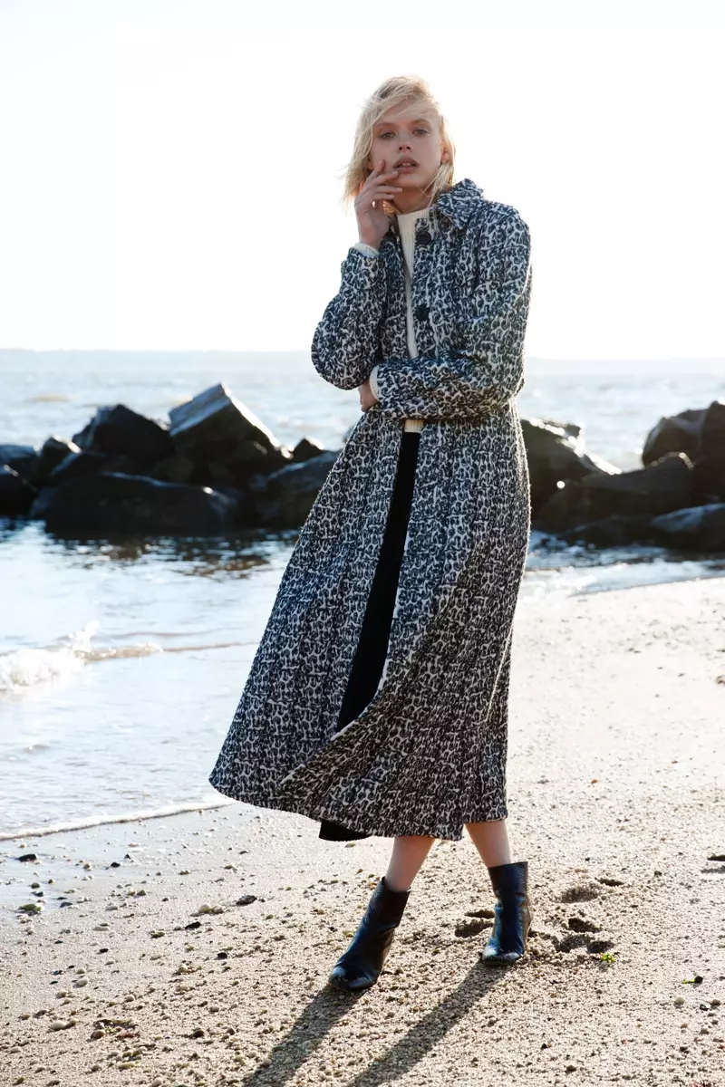 Ellery Disciple Oversized Wrap Coat, Noon by Noor Lark Knit Cropped Jumper, Marna Ro Sawyer Skirt and Ellery Sacred Crop Ankle Boot wth Round Perspex Heel