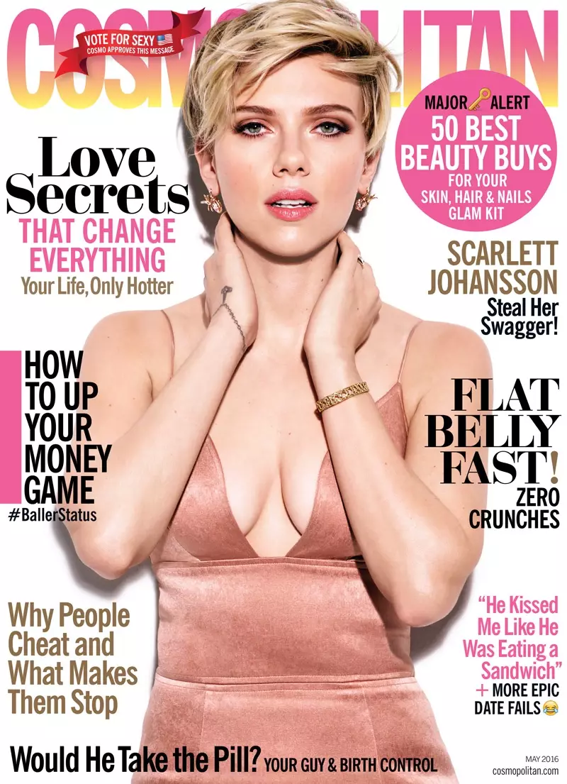 Scarlett Johansson di Majalah Cosmopolitan Sampul Mei 2016