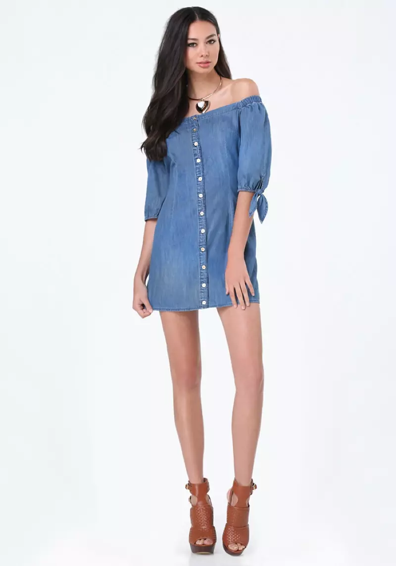 Bebe Off-the-Shoulder Denim Shirtdress