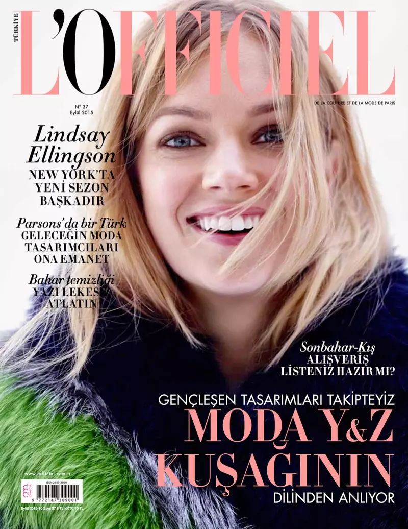 Lindsay Ellingson á L'Officiel Turkey september 2015 forsíðu