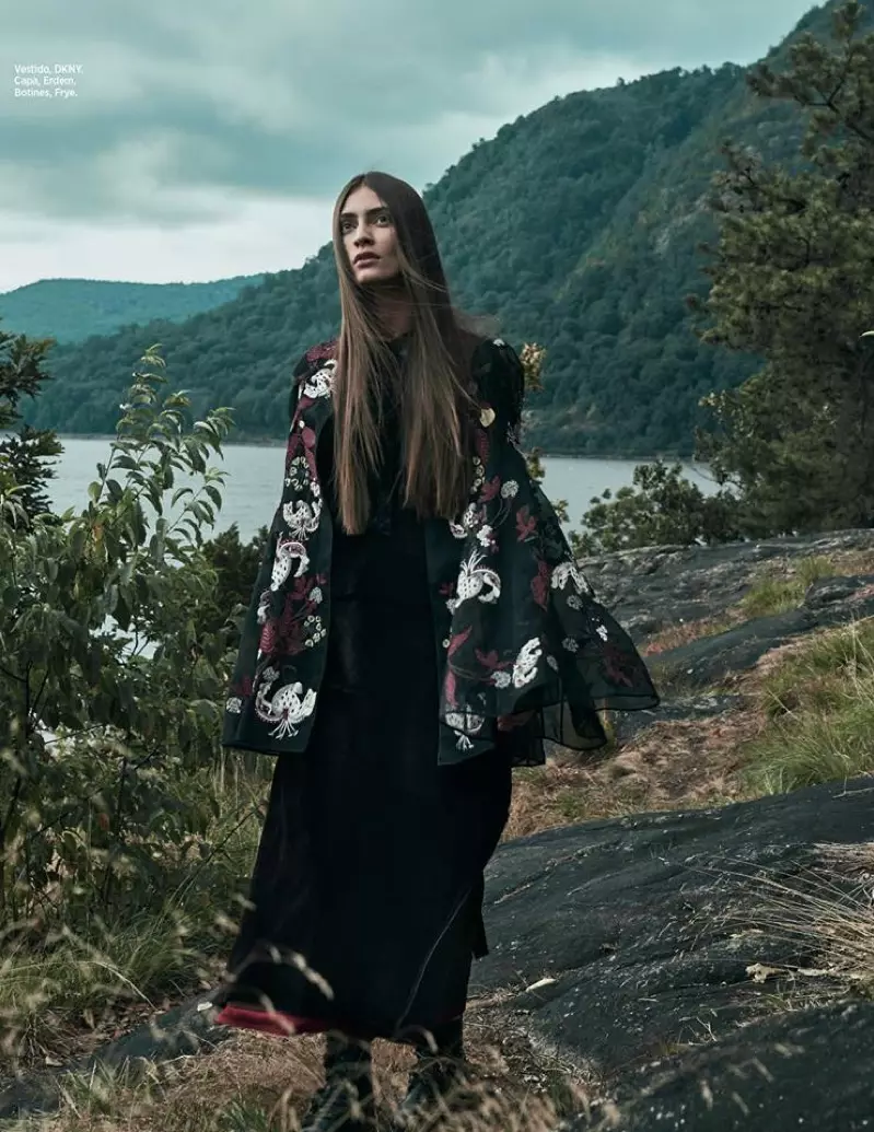 Marine Deleeuw mifano DKNY mavazi, Erdem cape na Frye ankle buti