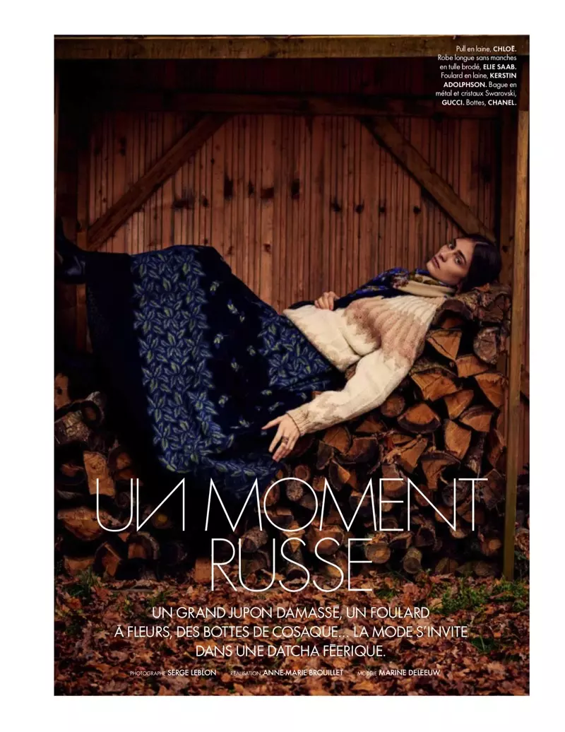 Un Moment Russe: Marine Deleeuw นางแบบสไตล์พื้นบ้านสำหรับ ELLE France