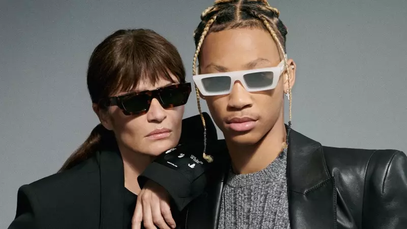 Supermodelka Helena Christensen i muzyk Lil Dre pozują do kampanii okularów Off-White na lato 2021.