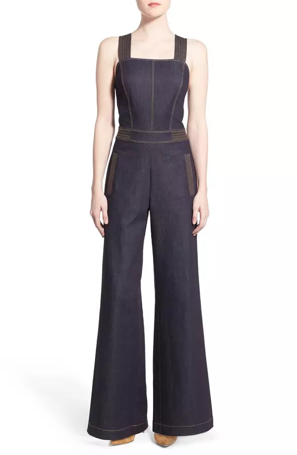 Olivia Palermo + Chelsea28 Denim Wide Leg Jumpsuit