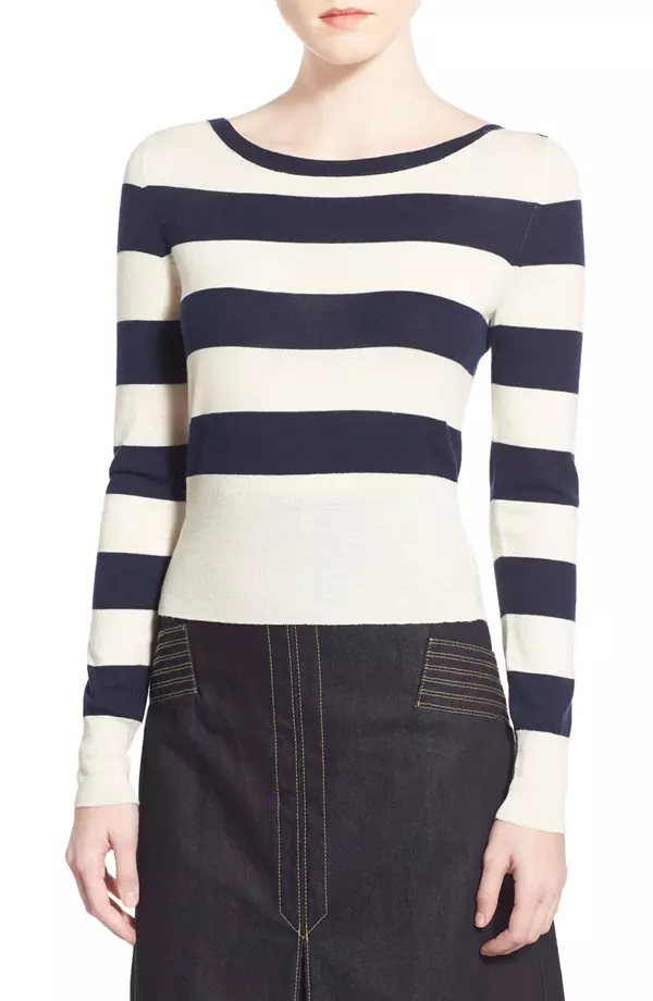 Olivia Palermo + Chelsea28 Stripe Wool Cashmere Pulovero