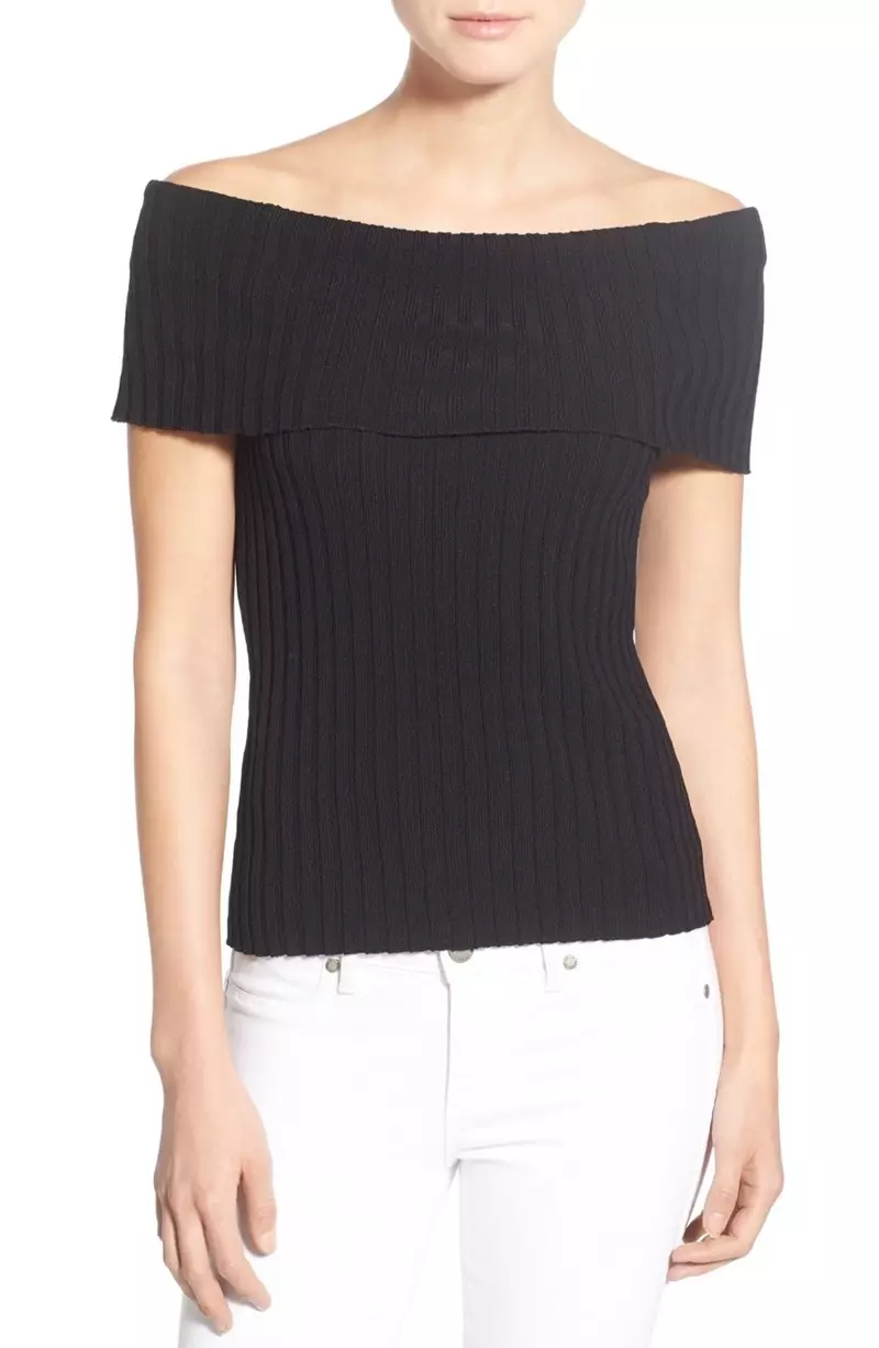 Olivia Palermo Chelsea28 Rib Knit Off the Shoulder Sweater