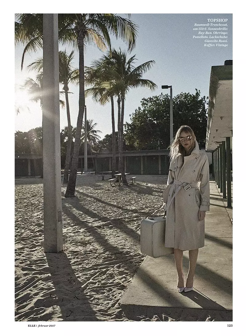 Model Heather Marks Topshop trench coat සහ Gianvito Rossi heels පැළඳ සිටී