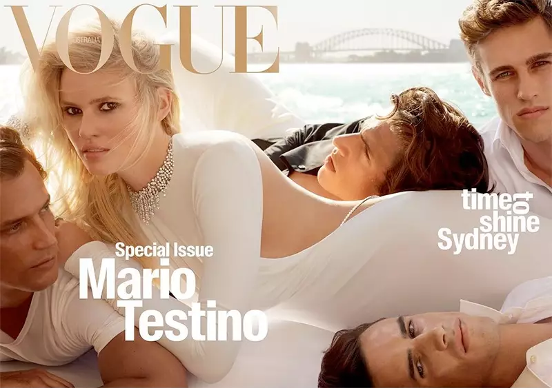 Lara Stone David Genat, Louis, Jordan a Zac Stenmark na obálce Vogue Australia z dubna 2016