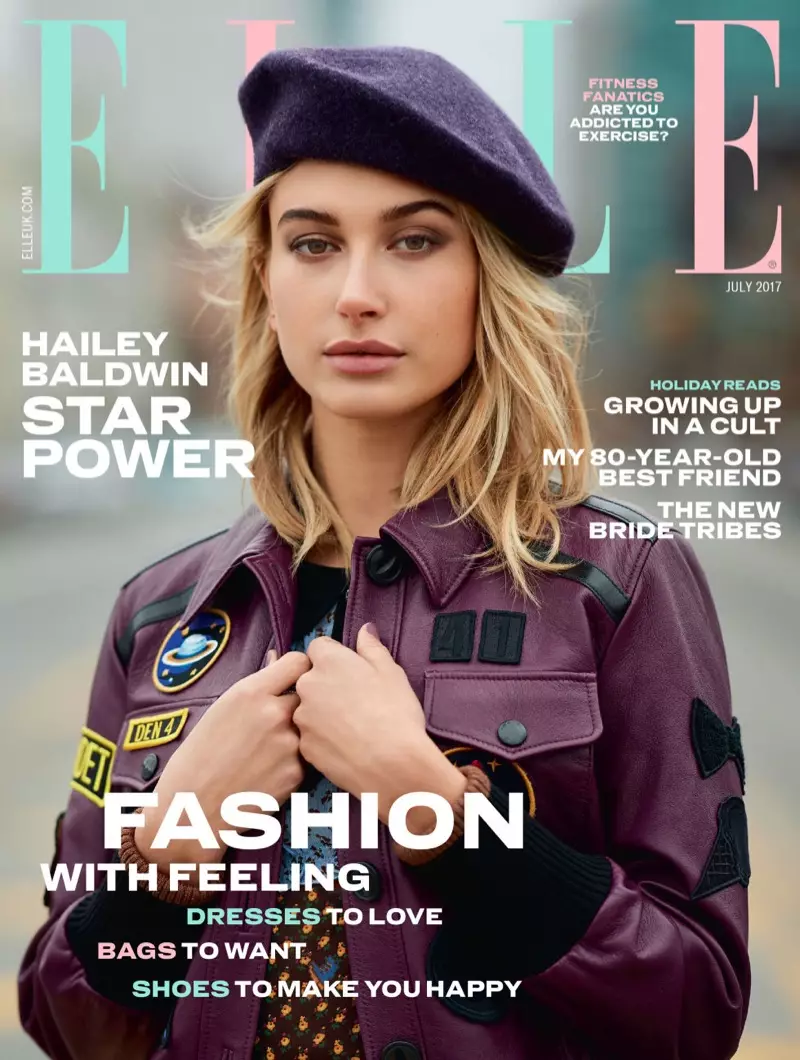 Hailey Baldwin ELLE Erresuma Batuan 2017ko uztailean Azala