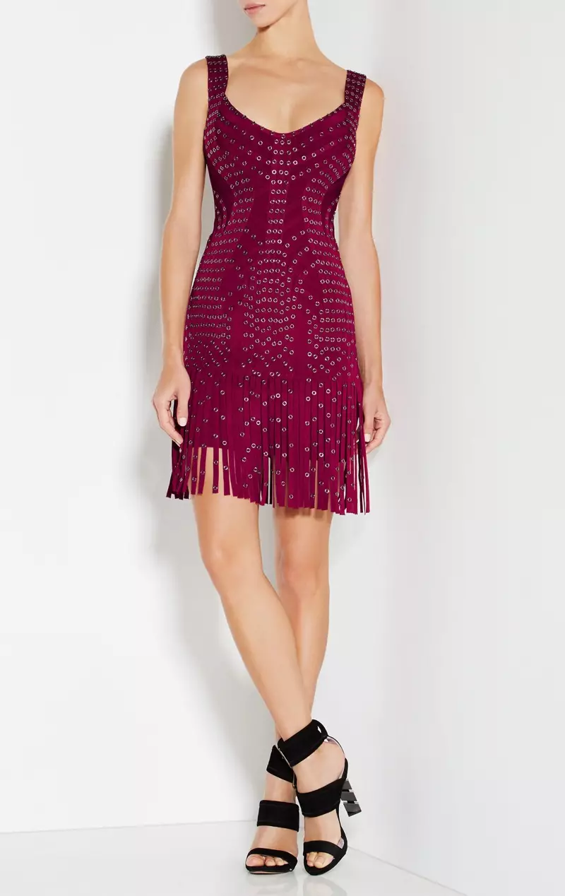 Herve Leger Hayleigh Eyelet ફ્રિન્જ ડ્રેસ