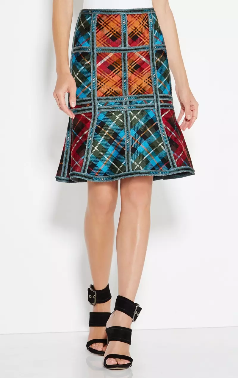 Herve Leger Janine Plaid Blocked Caging Detail Skirt