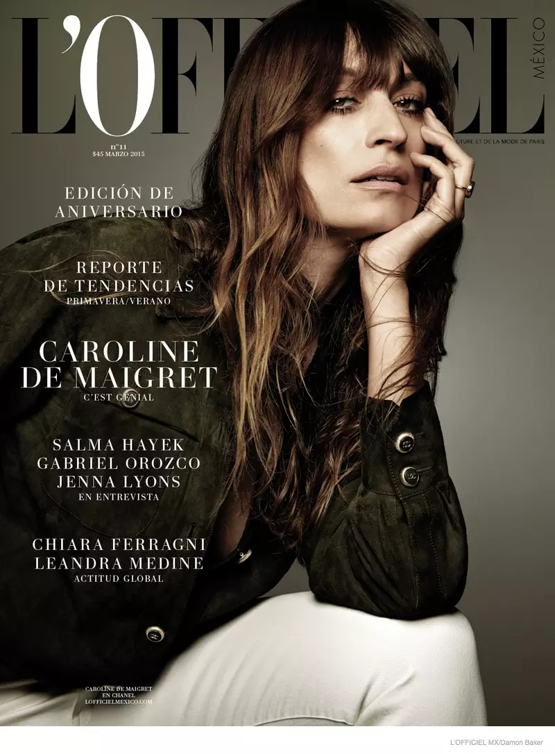 Caroline de Maigret pryder omslaget till L'Officiel Mexico i mars 2015. Tidningen firar sitt första jubileumsnummer.