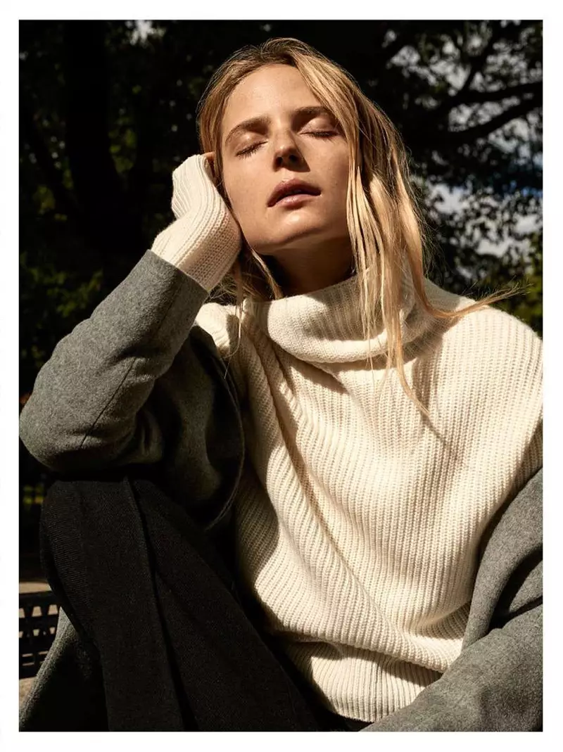 H&M Cashmere-Blend Coat och Cashmere-Blend tröja i naturvit