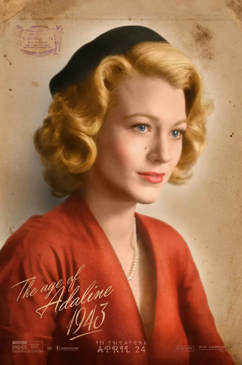 Blake Lively jilbes hairstyle tal-1940 fuq il-poster tal-film 'The Age of Adaline'. (2015)