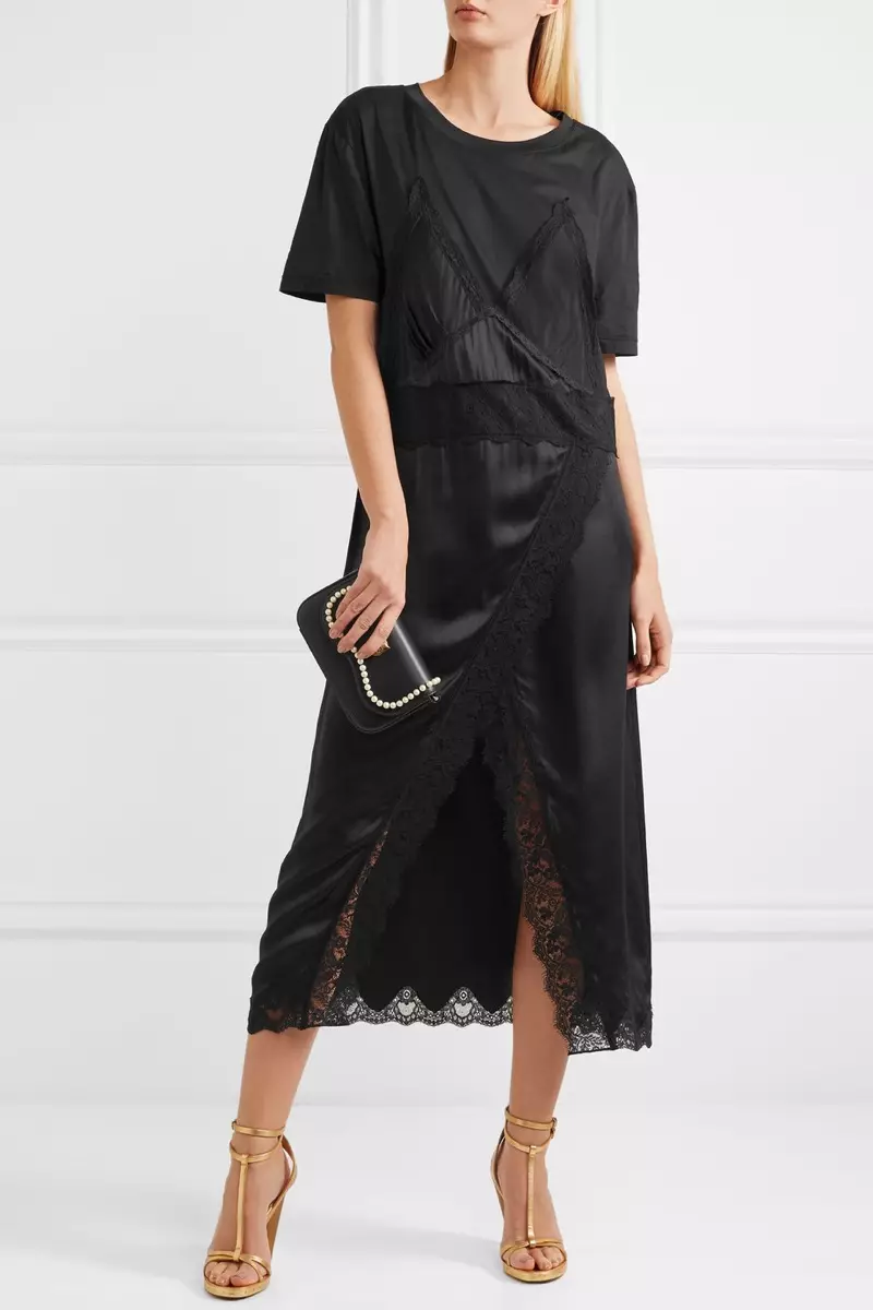 Vestido midi de xersei de seda, satén e algodón con encaixe de Burberry $1,095