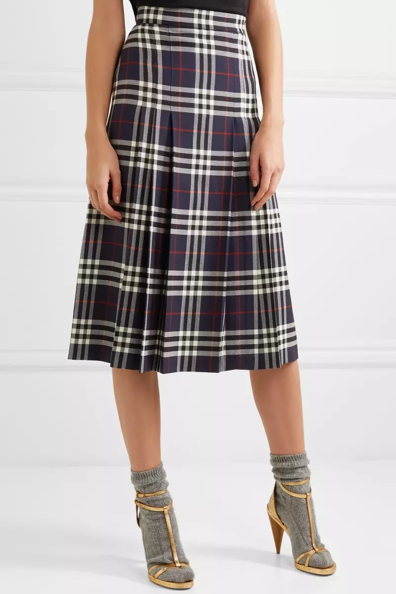 Burberry Pleated Checked Wool Midi Skirt $995