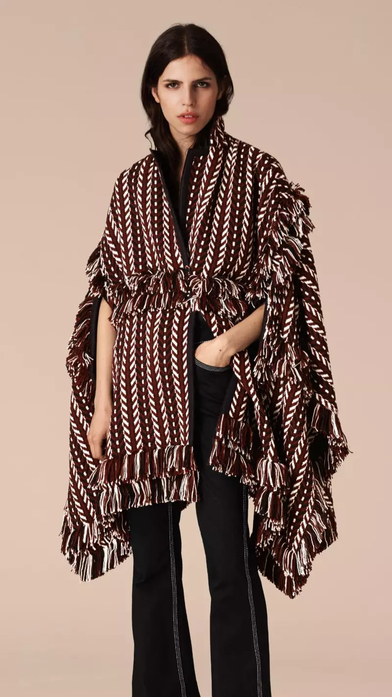 Burberry Fringed Wool Silk Cape Coat