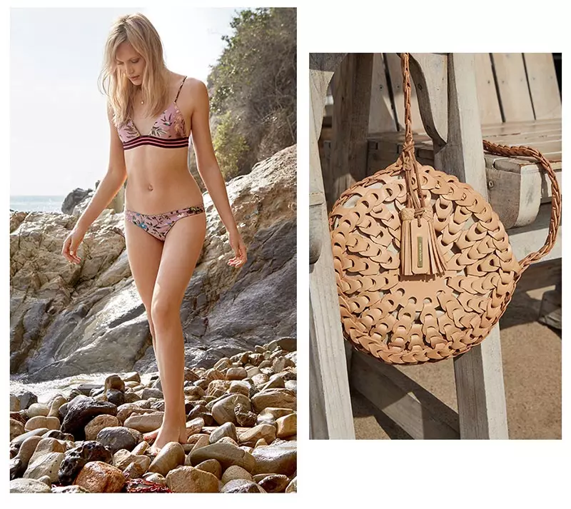 (ຊ້າຍ) Zimmermann Tropicale Triangle Bra & Tropicale Skinny Bottoms; Bianca Monros Gomez Keepsake Locket Necklace (ຂວາ) Zimmermann Circular Link Bag