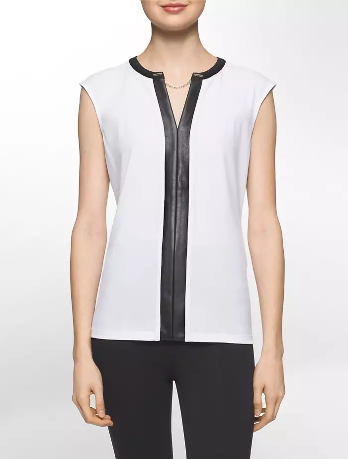 Calvin Klein White Label Faux Leather Trimmed Top