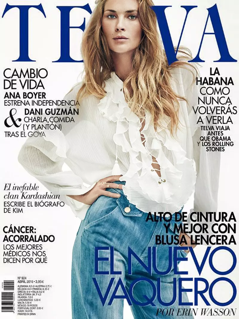 Erin Wasson op TELVA Magazine april 2016 Cover