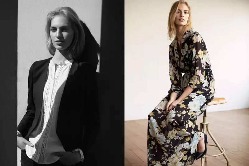 (Venstre) H&M-jakke, H&M-bluse med blondekant (højre) H&M-blomstret chiffonkjole