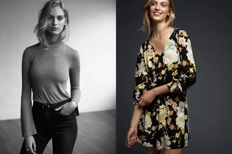 (Sol) H&M Yivli Yakalı Top, H&M Qıvrılmış Flare Hündür Cins şalvar (Sağ) H&M Naxışlı Şalvarlı Don