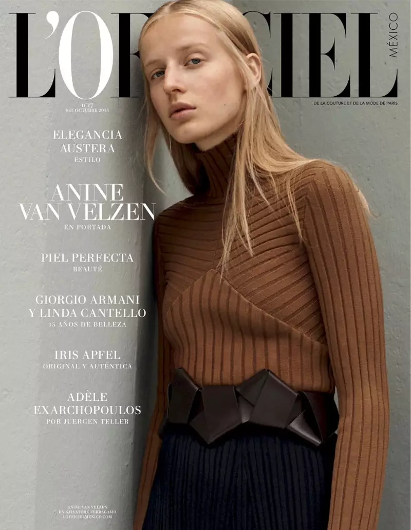 ستاره نوظهور Aninine van Valezen در داستان جلد اکتبر 2015 از L'Officiel Mexico بازی می کند. این مدل هلندی با استایلی از امیل ربیک برای ایلاریا اورسینی ژست گرفته است.