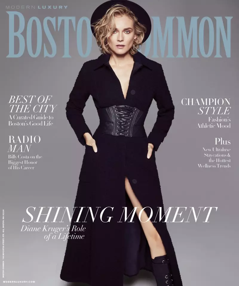 Aktorė Diane Kruger Bostono bendrojo 2018 m. sausio mėnesio viršelyje